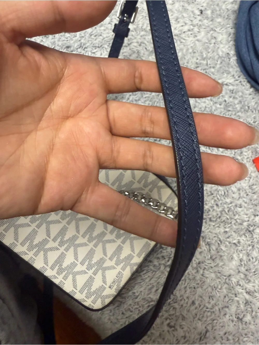 Michael Kors Navy and White Logo Messenger Crossbody